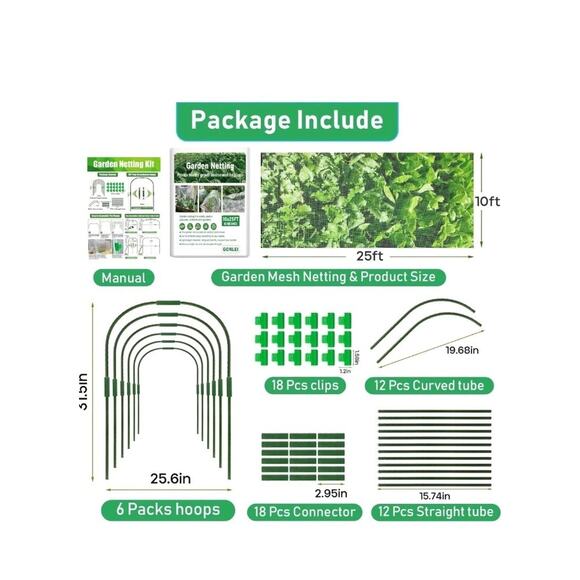 GonLei 10x25FT Garden Mesh Netting Kit Raised Beds (6 Pcs Garden Hoops & 18... - Picture 5 of 8